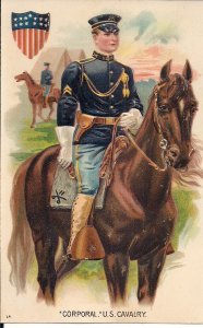 US Army Soldier, ca. 1910, Embossed, Cavalry, Uniform, Pre-WWI, Flag Crest Horse