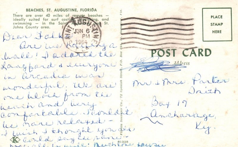Vintage Postcard 1964 Remote Beaches Surf Casting Swimming St. Augustine Florida