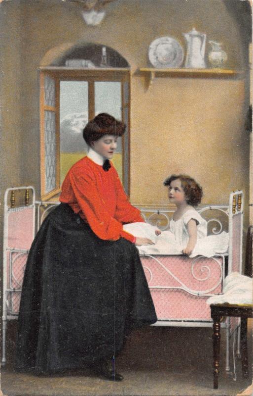 VICTORIAN MOTHER GETTING LITTLE GIRL UP & DRESSED FOR THE DAY-LOT OF 6 POSTCARDS