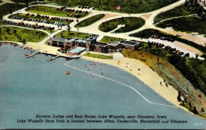 Iowa Ottumwa Aerial VIew Lodge and Boat House Lake Wapello Curteich