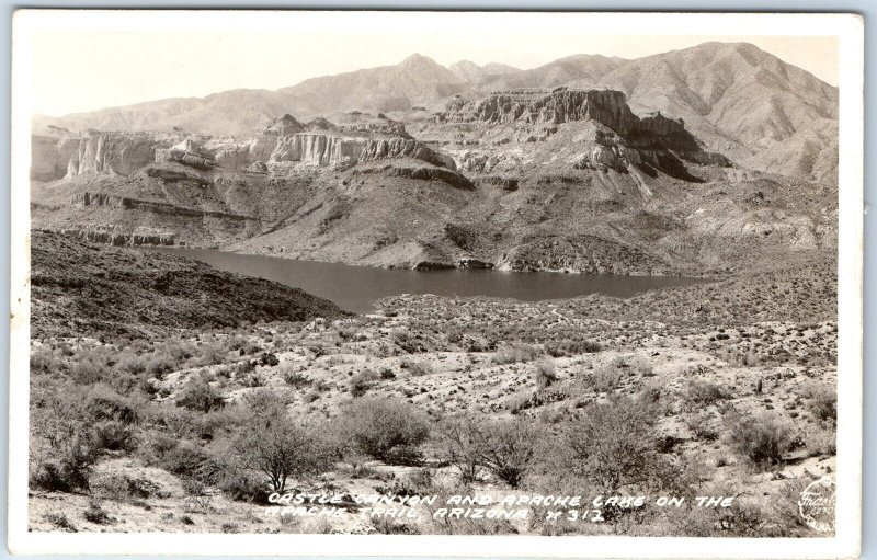 c1940s Apache Trail, AZ RPPC Castle Canyon Apache Lake Frasher's Real Photo A129