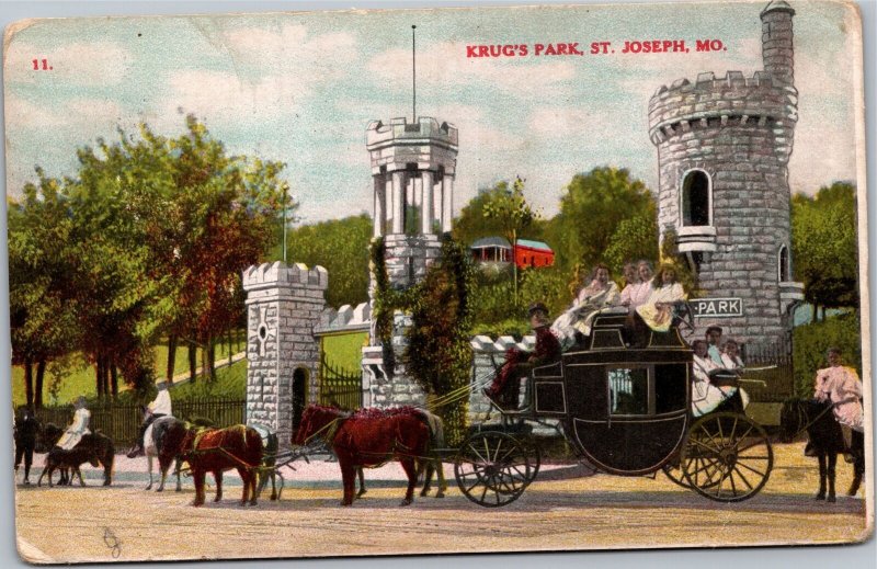 Postcard MO St. Joseph  Krug's Park - Horse and carriage 1909