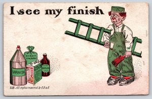 Comics~Painter Sees His Finish~Varnish & Stain~EBE PM 1907 UDB Postcard