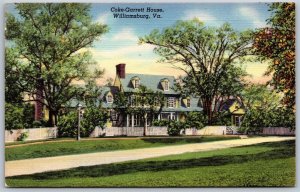 Vtg Williamsburg Virginia VA Coke Garrett House 1930s View Linen Old Postcard