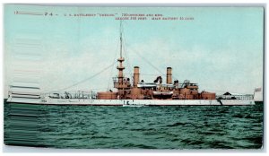 c1910 US Battleship Oregon 700 Officers Men Battery World War Steamer Postcard 