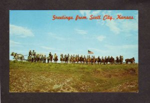 KS Greetings From Scott City Kansas Squaw Den Pageant Cavalry Horses Postcard