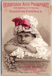 Hosfords Acid Phosphate Quack Medicine Victorian Trade Card Our Pet Girl Bonnet