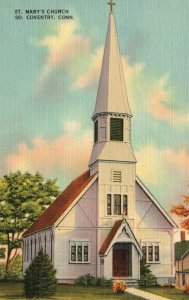 Vintage Postcard 1930's St. Mary's Church Historic Parish Coventry Connecticut