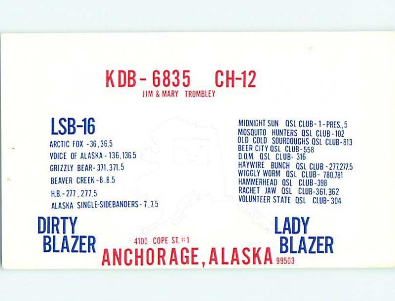 Vintage Qsl Ham Radio Card Anchorage Alaska AK t1661