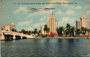 Florida Miami Beach 41st Street Bridge and Ocean Front Hotels 1954 Curteich