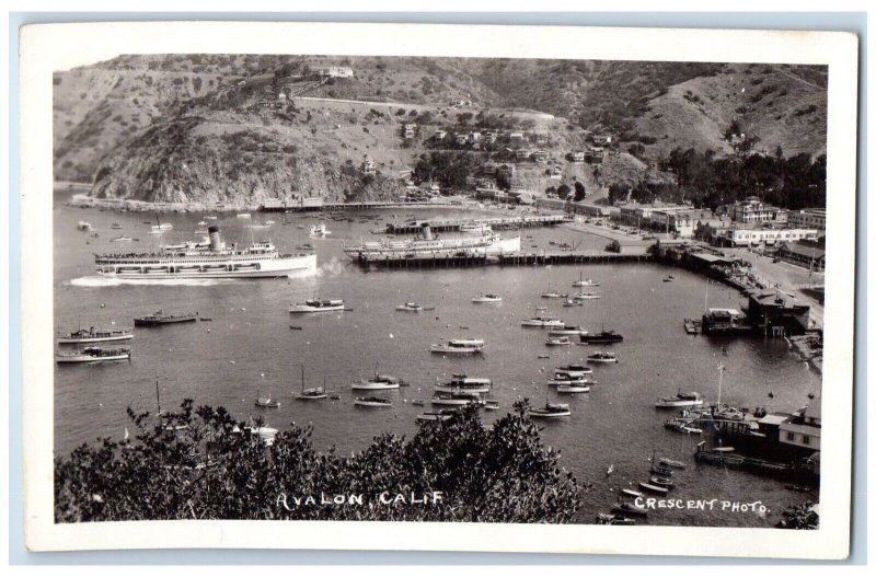 c1943's Catalina Island Dock Ships Boats Crescent Avalon CA RPPC Photo Postcard 