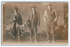 c1910's Fishing Party Men Displayed Good Catch RPPC Photo Antique Postcard