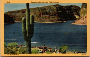 Vtg 1950 Canyon Lake Apache Trail Cactus Arizona AZ Linen Postcard