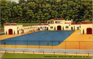 Linen Postcard Swimming Pool at Wheeling Park in Wheeling, West Virginia~415
