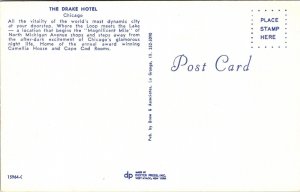 Drake Hotel Chicago Illinois IL Birdseye View Postcard UNP VTG Dexter Unused 