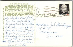 1975 Cape Cod Massachusetts MA Atlantic Ocean Bay Map Posted Postcard