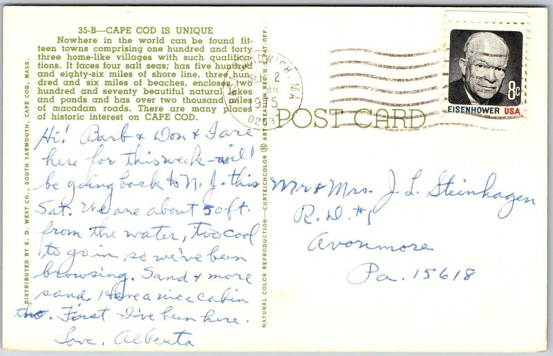 1975 Cape Cod Massachusetts MA Atlantic Ocean Bay Map Posted Postcard
