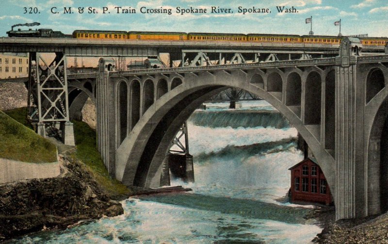 CM  & St P Train Crossing Spokane River,Spokane,WA