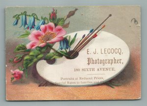 PHOTOGRAPHER E.J. LECOCQ ADVERTISING ANTIQUE TRADE CARD