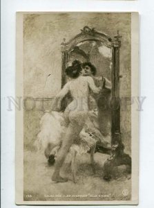 3134792 NUDE Lady near MIRROR By SCHRYVER vintage SALON 1908 PC