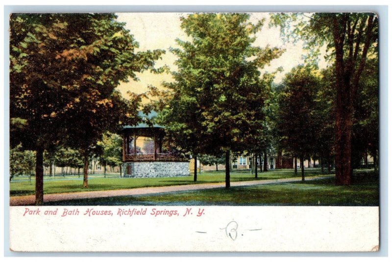 1908 Park and Bath Houses Richfield Springs New York NY Antique Postcard 