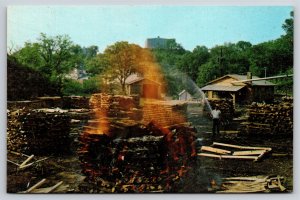 Beer~Charcoal Making @ Jack Daniel's Lynchburg Tennessee~Vintage Postcard