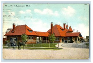 1911 M. C. Depot Train Station Horse And Buggy Kalamazoo Michigan MI Postcard