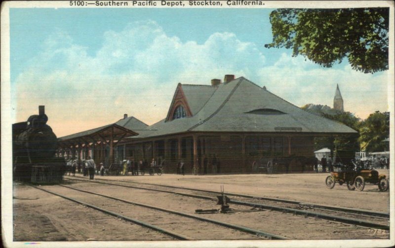 Stockton CA SP Southern Pacific Depot Train Station c1920 Postcard