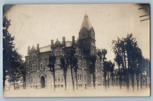 1907 School Building Campus Dunkirk Ohio OH RPPC Photo Antique Postcard