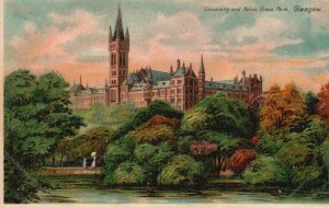 Vintage Postcard 1906 University Building and Kelvin Grove Park Glasgow Scotland