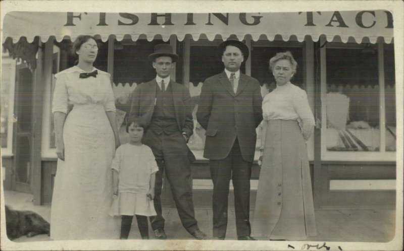 Possibly Clark Ford ID Fishing Tackle Shop & Family NAMES WRITTEN ON BACK RPPC