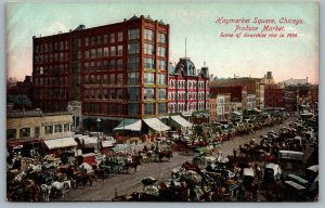 Postcard Chicago Illinois c1905 Haymarket Square Produce Market Horse Carriages