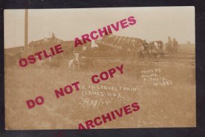 Carnes IOWA RPPC 1909 WRECK GRAVEL TRAIN nr Orange City Le Mars Alton IA KB