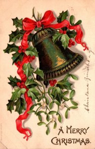 Christmas With Green Bell and Holly 1907