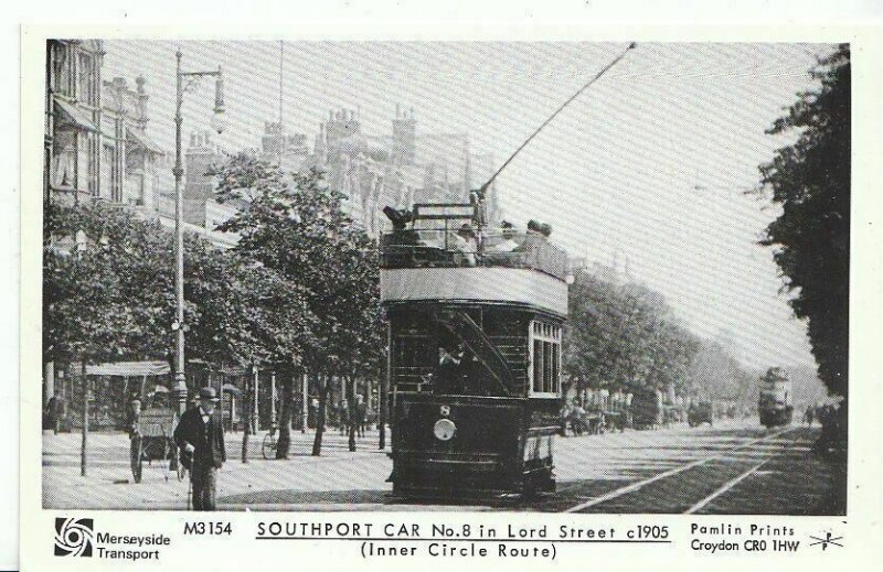 Lancashire Postcard -Southport Car No.8 in Lord Street - Inner Circle Route M873