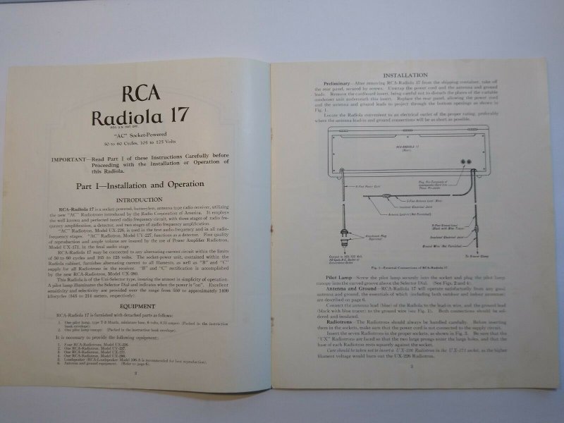 RCA Radiola 17 Vintage Original 1927 Instruction Manual Radio Victor 8 Pages