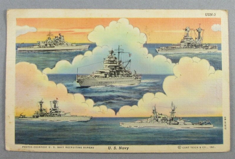 United States Navy 1944 Postcard - 5 Destroyers, Ships (#8057)