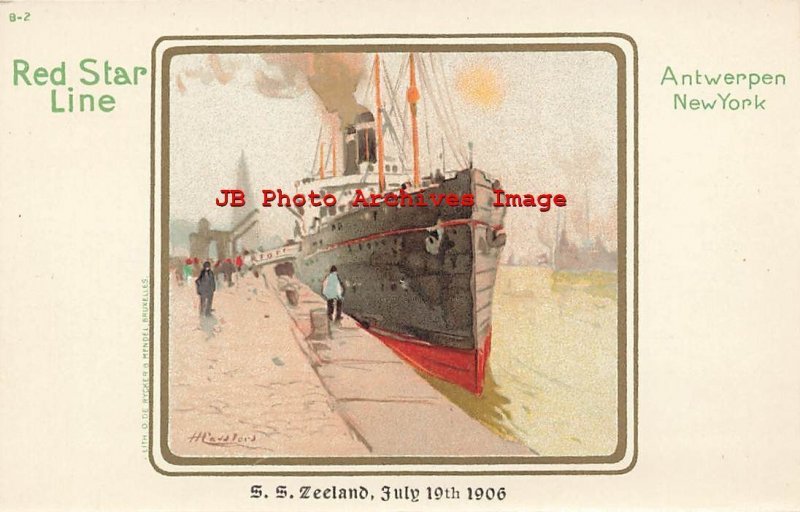 Red Star Line Steamer, Henri Cassiers No B-2, SS Zeeland 1906, Dockside