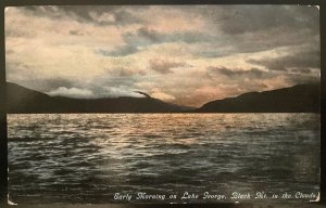 Vintage Postcard 1914 Early Morning on Lake George, Black Mt. in the Clouds, NY