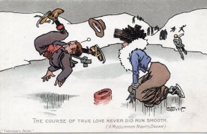 Ice Skating Shakespeare A Midsummer Nights Dream Comic Postcard