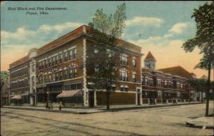 Piqua OH Boal Block & Fire Station c1910 Postcard