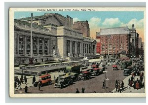 1907-15 Postcard Public Library And Fifth Avenue New York Automobiles Street 