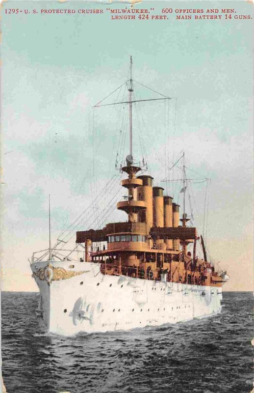 USS Milwaukee Protected Cruiser US Navy Ship 1910c postcard