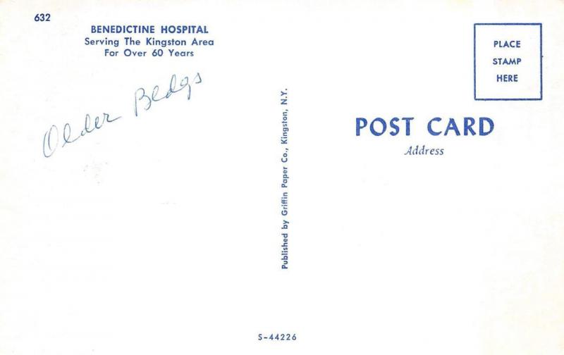 KINGSTON, NY New York  BENEDICTINE HOSPITAL Ulster Co  50's CARS Chrome Postcard
