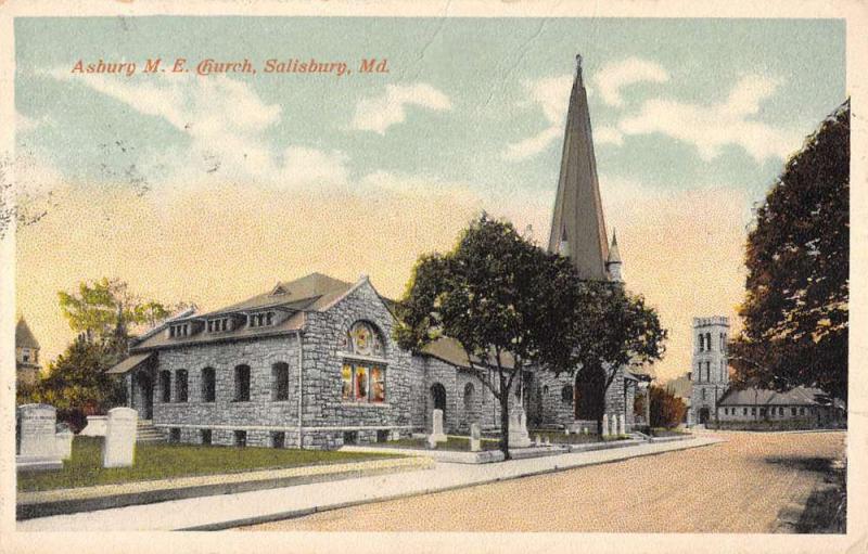 Sailsbury Maryland Asbury ME Church Street View Antique Postcard K64278
