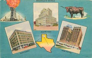 Amarillo Texas multi View Beals roadside linen Postcard 20-2637