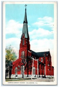 c1930's Corpus Christi Church Scene Street Galesburg Illinois IL Postcard