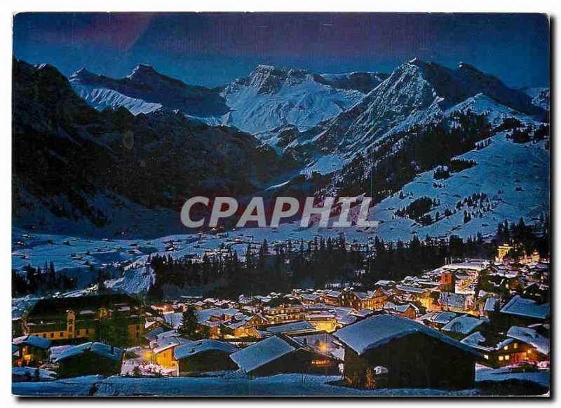 Modern Postcard Schweiz Adelboden bei Mondschein