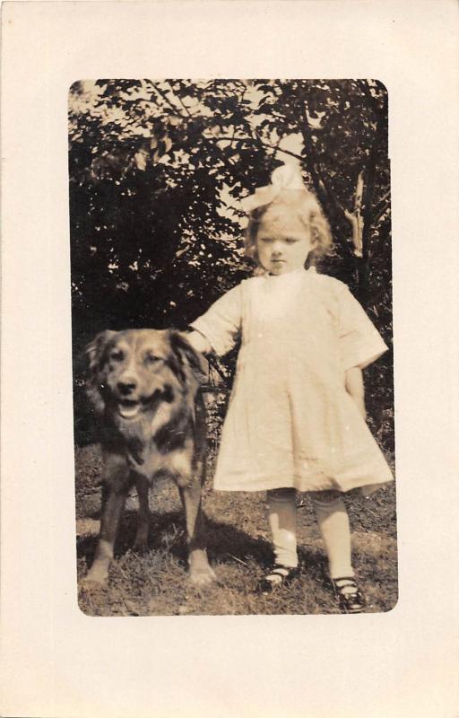 E59/ Interesting Real Photo RPPC Postcard c1910 Girl With Pet Dog 20