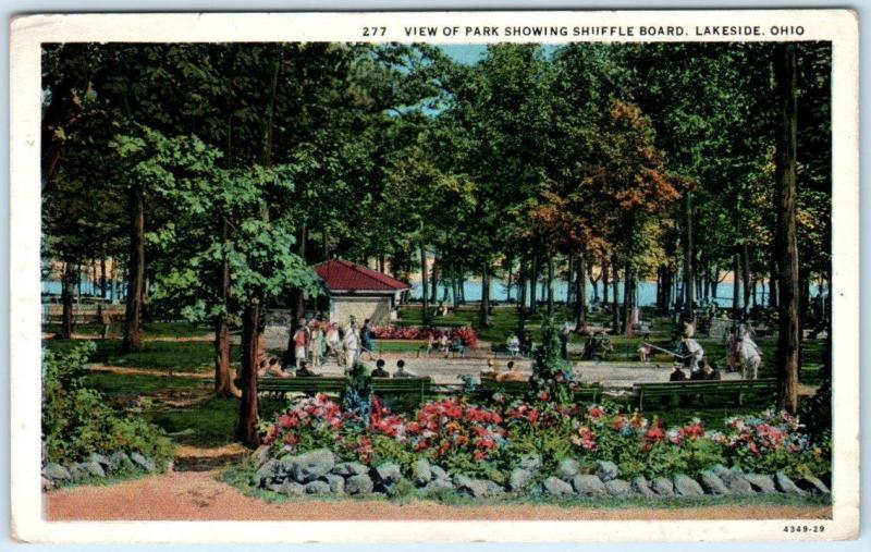 LAKESIDE, Ohio  OH    View of Park  SHUFFLEBOARD  ca 1940s Linen Postcard